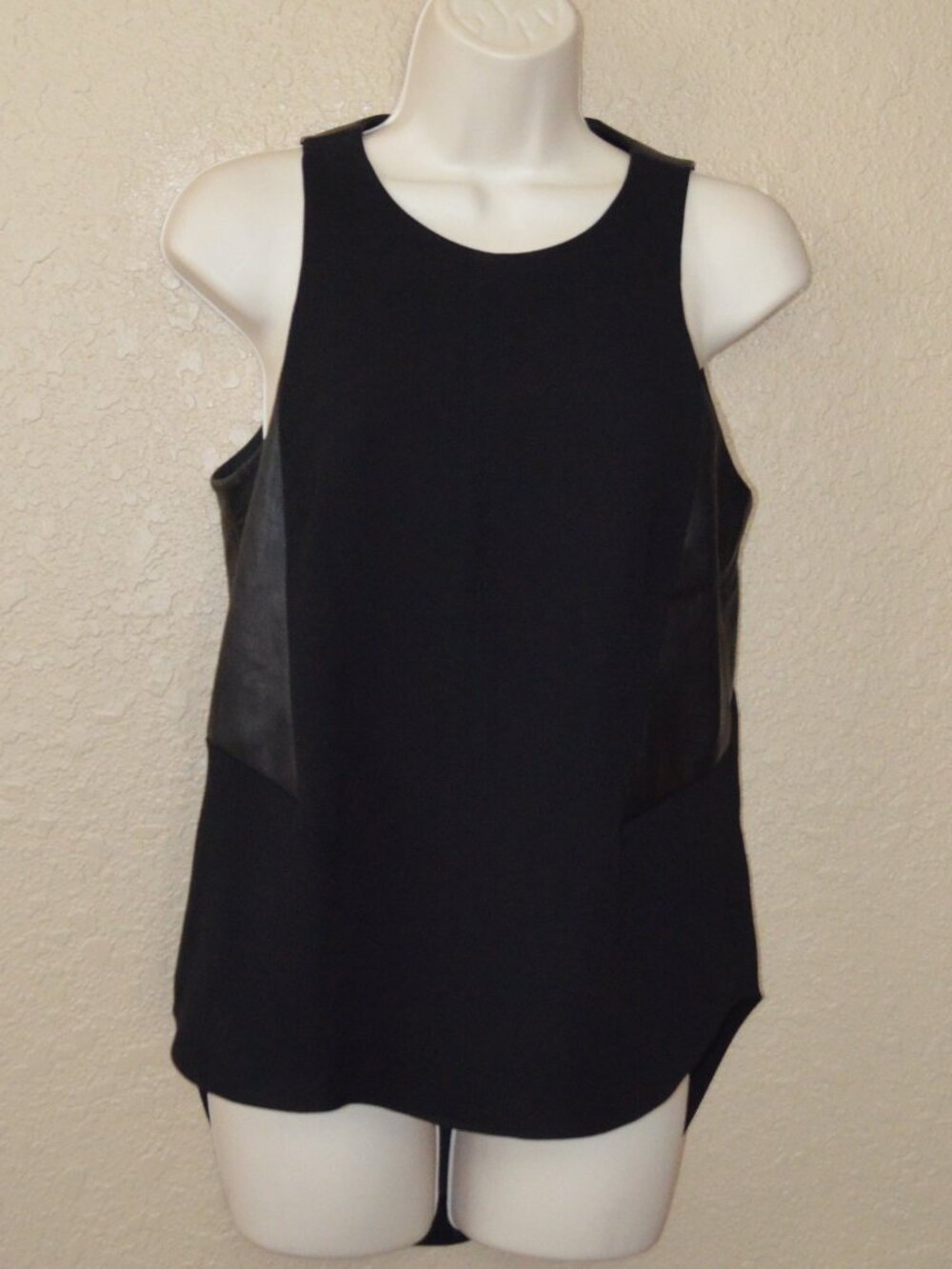 Sz XS Rag & Bone Black Leather Detail Sleeveless Blouse Top